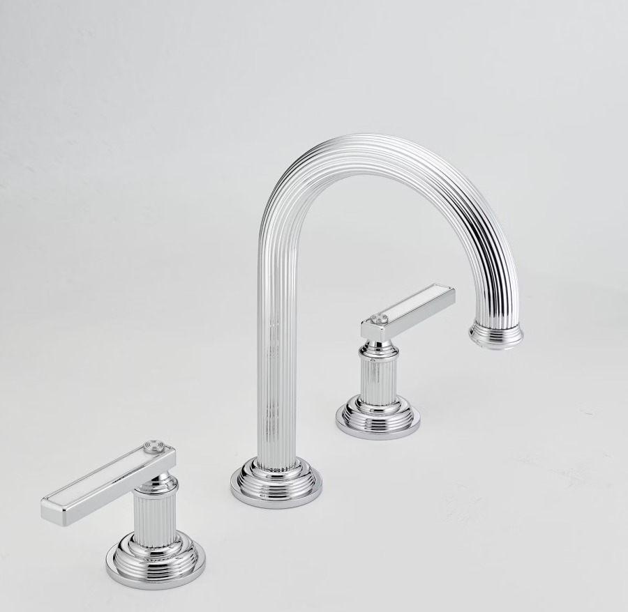 Смеситель THG Grand Central White Onyx with lever handles, на 3 отверстия, на борт ванны, с донным клапаном click-clack, с высоким изливом, цвет хром - изображение 2