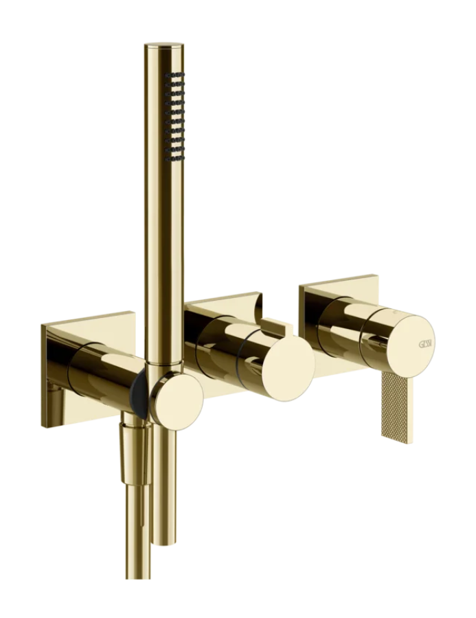 Cмеситель для душа Gessi Inverso, настенный, c ручным душем, на 2 выхода, внешние части, цвет Brass PVD
