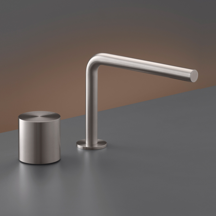 Смеситель для раковины CeaDesign Opus, прогрессивный, на 2 отверстия, поворотный излив H. 140 мм, сталь, цвет сатинированная сталь - изображение 1