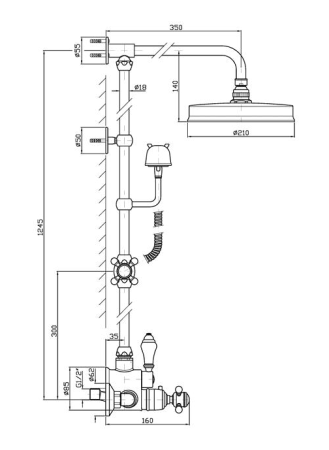 Душевая система Zucchetti Agora: термостатический смеситель, стойка с верхним и ручным душами, цвет хром - изображение 1