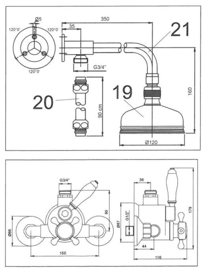 Душевая система Zucchetti Agora: термостатический смеситель, стойка с верхним и ручным душами, цвет хром - изображение 2