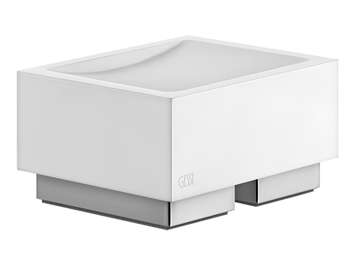 На изображении товар Мыльница Gessi, настольная, 105х85хH55 мм, цвет белый /Chrome от официального представителя в Москве