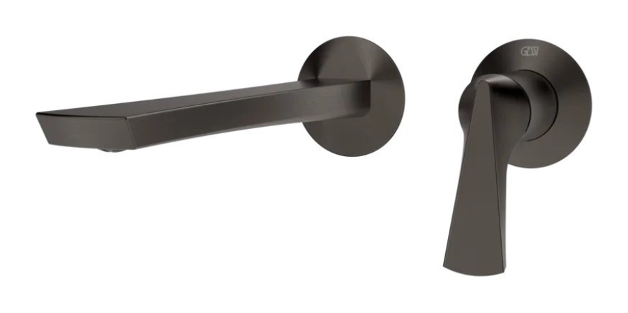 Смеситель для раковины Gessi Ventaglio, настенный, однорычажный, на 2 отверстия, излив 210 мм, встраиваемый, внешняя часть, цвет Black Metal Brushed