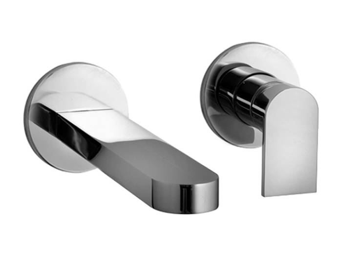 На изображении товар Смеситель для раковины Fantini Mare  из стены, вылет 200 мм, ручка, с розетками, без донного клапана, внешняя часть, цвет белый мат от официального представителя в Москве