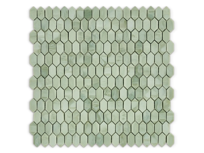 На изображении товар Sicis Стеклянная мозаика Crystal Beryl chips size 31x15 mm sheet size 304x300 mm от официального представителя в Москве