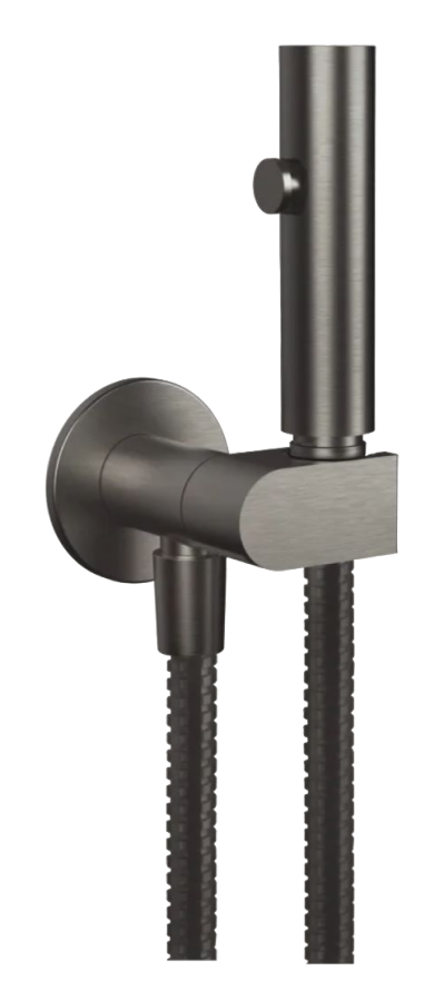 Гигиенический душ Gessi Tondo, с лейкой, шлангом, шланговым подсоединением и держателем лейки, с предохранительным клапаном, ширина 75 мм, цвет Black Metal Brushed PVD