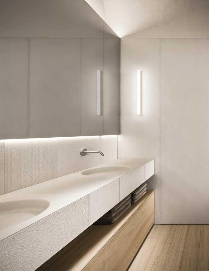 Комплект мебели для ванной комнаты Milldue Noorth Azuco 24.01, отделки: Rovere Mezza Fiamma, мрамор Bianco Siberia - изображение 2