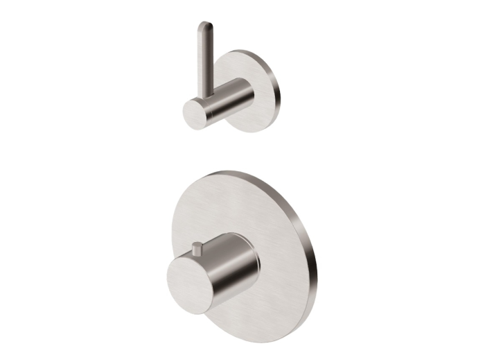 На изображении товар Термостат Zucchetti Isy22, встраиваемый, с 2-х ходовым переключателем, внешняя часть, цвет Brushed Nickel от официального представителя в Москве