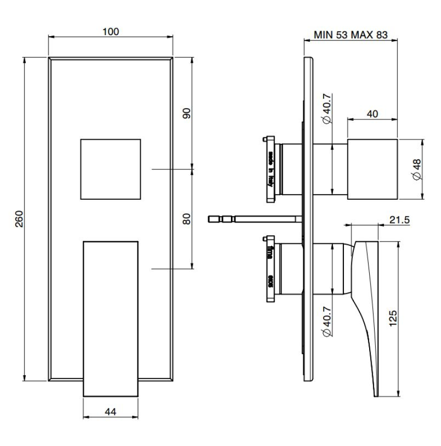 Смеситель Carlo Frattini Zeta, с переключателем на 2/3 источника, Н-260 мм, внешняя часть, цвет чёрный хром брашированный - изображение 3