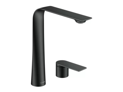 На изображении товар Смеситель для раковины Duravit D.1 XL высокий, на 2 отверстия, рычаг-рукоятка,  цвет чёрный матовый от официального представителя в Москве