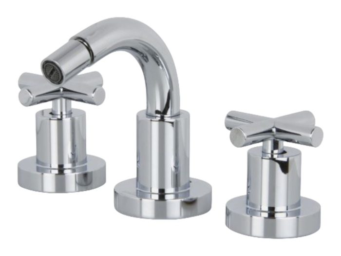 На изображении товар Смеситель для биде Carlo Frattini Maxima, XS, с вращающимся изливом, донным клапаном 1"1/4 с переливом, 2 гибкими шлангами, цвет чёрный хром от официального представителя в Москве