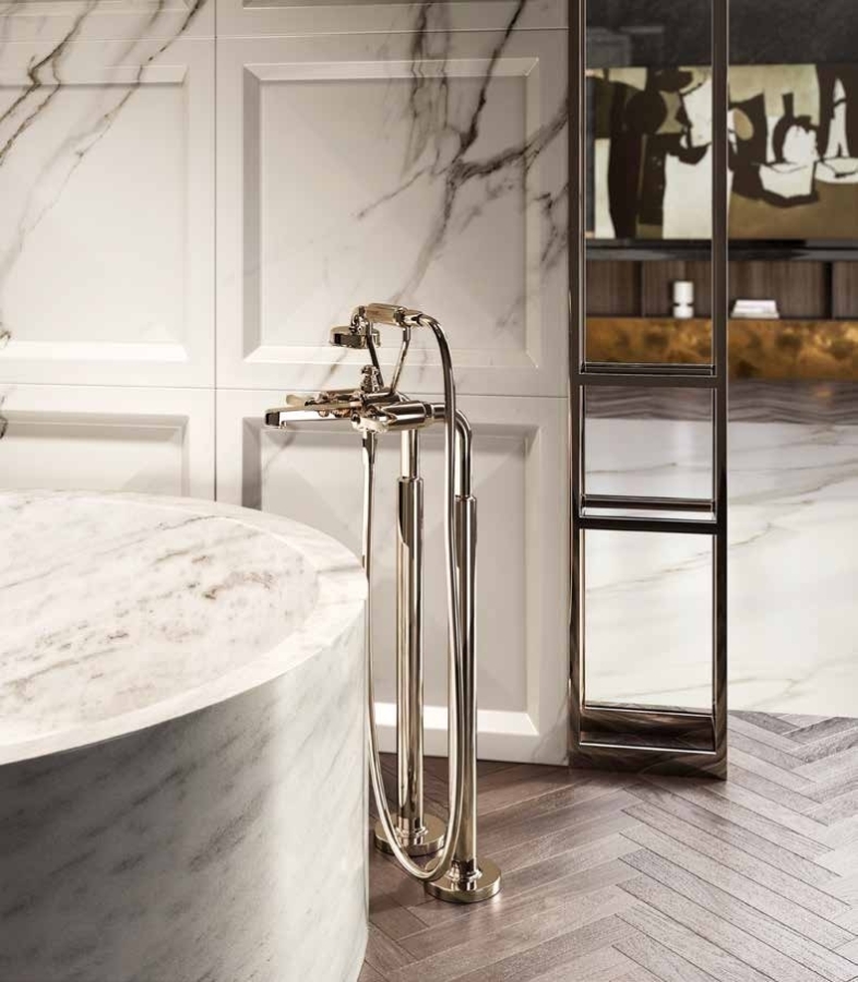 Смеситель для ванны Gessi Venti20, напольный, с душевой лейкой, внешние части, цвет Warm Bronze Br. PVD - изображение 1