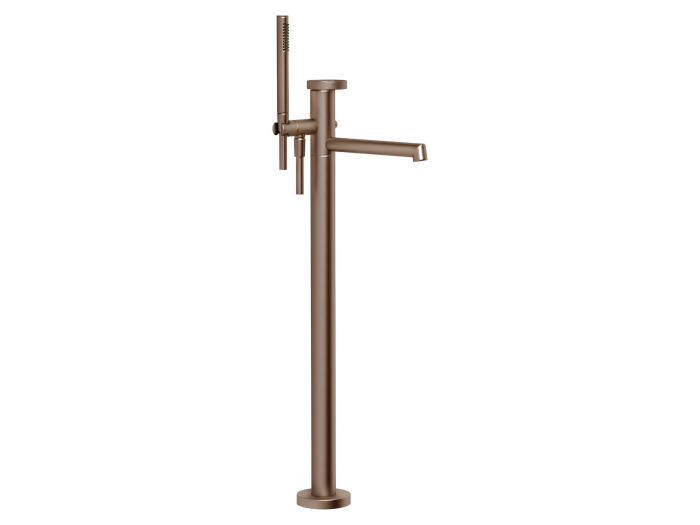На изображении товар Cмеситель для ванны Gessi Anello, напольный, с душевой лейкой, встраиваемый, цвет Copper Brushed PVD от официального представителя в Москве