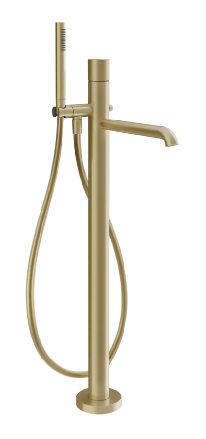 Смеситель для ванны Gessi Habito Diamantato, напольный, переключатель, ручной душ с держателем, внешняя часть, цвет Brushed Brass PVD