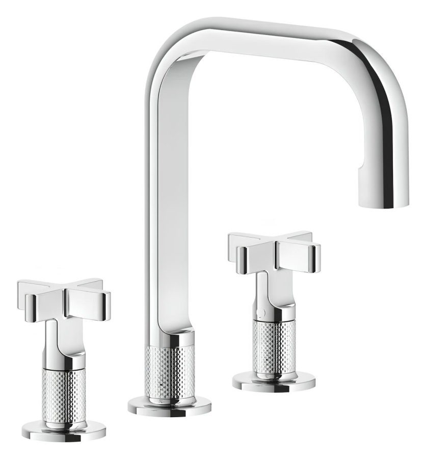 Смеситель для раковины Gessi Inciso, на 3 отверстия, средний, с донным клапаном, соединительными шлангами, цвет Chrome