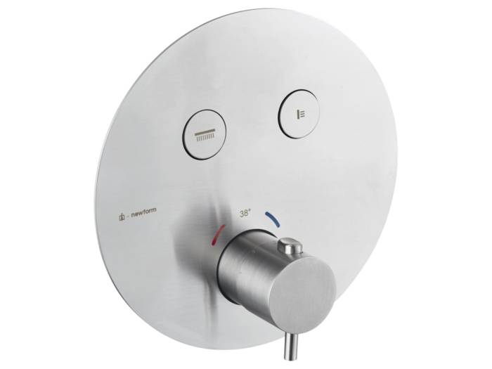На изображении товар Термостат Newform X-steel 316, встраиваемый, с ручкой установки температуры, с кнопками вкл/выкл, цвет Stainless steel от официального представителя в Москве