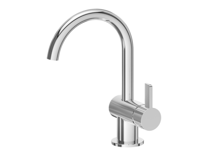 На изображении товар Смеситель для раковины Newform Blink Chic h254 мм, однорычажный, на 1 отверстие, излив 150 мм, без донного клапана, цвет PVD Gun Metal от официального представителя в Москве