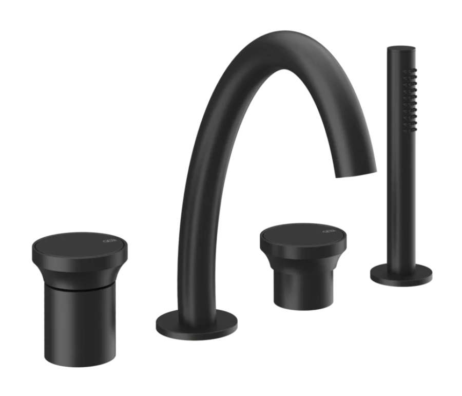 Смеситель для ванны Gessi Origini, на 4 отверстия, с переключателем, изливом, гибким шлангом и душевой лейкой, цвет Matte Black