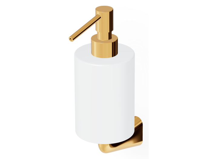 На изображении товар Дозатор для жидкого мыла Zucchetti Medameda, настенный держатель, металл/керамика, цвет золото/белый матовый от официального представителя в Москве