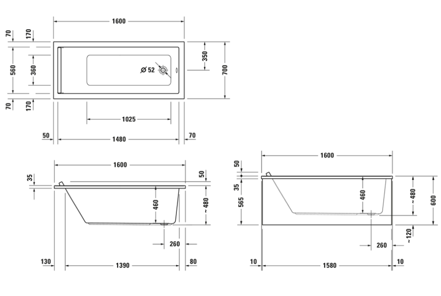 Ванна Duravit Starck, 1600x700 мм, с одним наклоном для спины, цвет белый - изображение 4