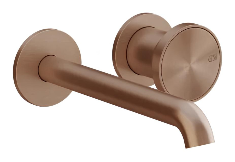 Смеситель для раковины Gessi Origini, настенный, со средним изливом, без донного клапана, цвет Copper Brushed PVD