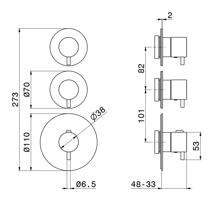 Термостат для душа Newform O’Rama, на 2 выхода, настенный, встраиваемый, с розетками, внешняя часть, цвет хром - изображение 1
