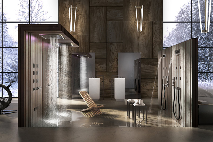 Термостат для душа/ванны Gessi, высокой производительности, 2 независимых выхода, вертикальная/горизонтальная установка, внешняя часть, цвет Brass PVD - изображение 1