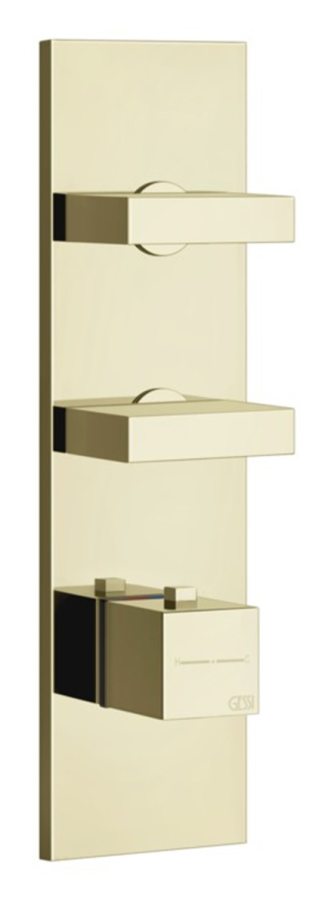 Термостат для душа/ванны Gessi, высокой производительности, 2 независимых выхода, вертикальная/горизонтальная установка, внешняя часть, цвет Brass PVD