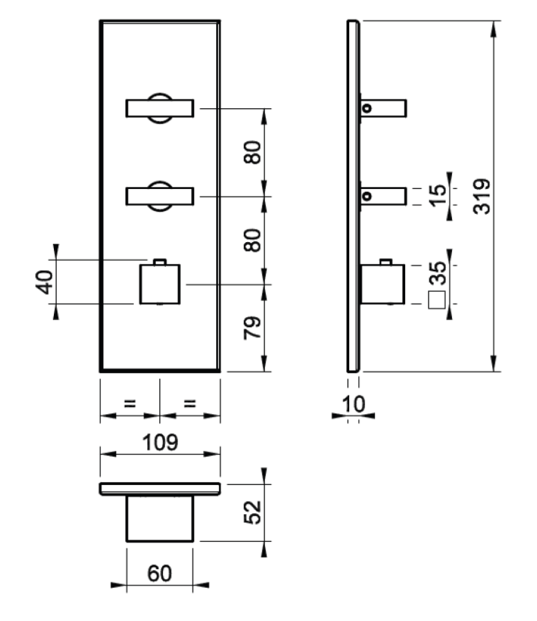 Термостат для душа/ванны Gessi, высокой производительности, 2 независимых выхода, вертикальная/горизонтальная установка, внешняя часть, цвет Brass PVD - изображение 2