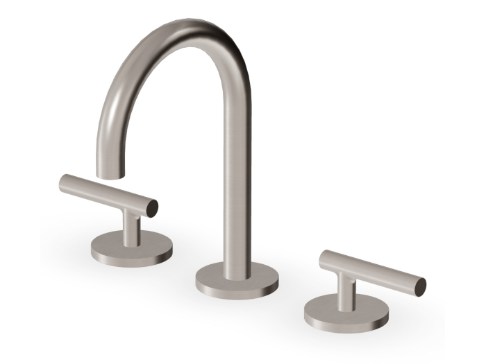 На изображении товар Смеситель для раковины Zucchetti Pan S, на 3 отверстия, с низким изливом и аэратором, без донного клапана, цвет брашированный никель от официального представителя в Москве