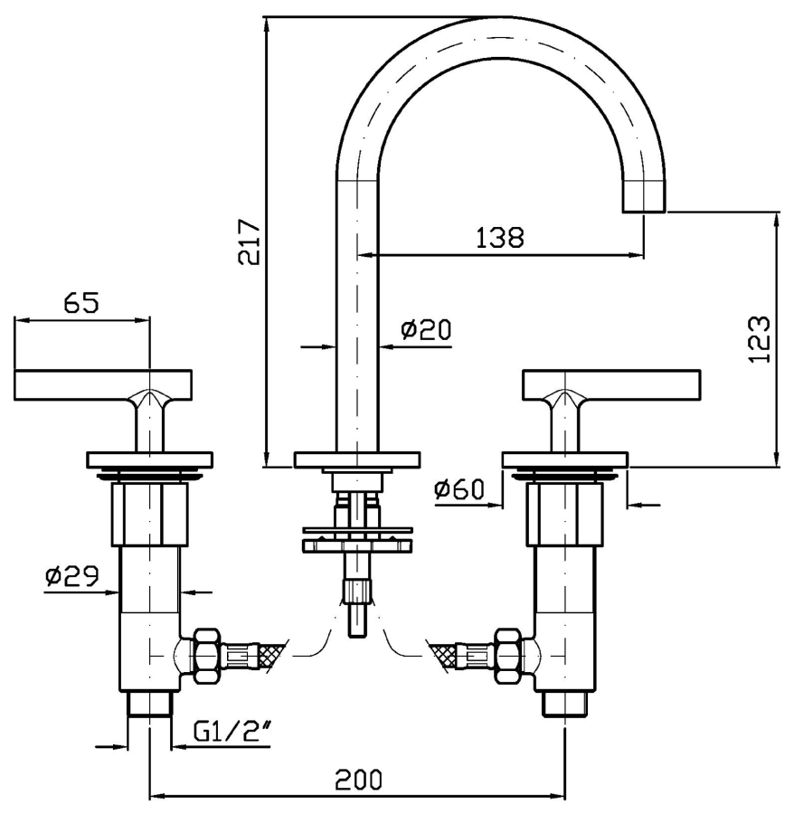 Смеситель для раковины Zucchetti Pan S, на 3 отверстия, с низким изливом и аэратором, без донного клапана, цвет брашированный никель - изображение 2