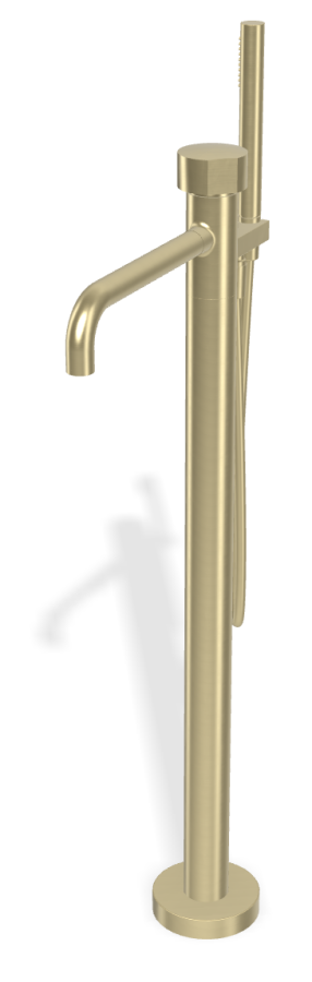 Смеситель для ванны Carlo Frattini SO, напольный, с гибким шлангом хромалюкс 1500 мм, переключателем, ручным душем, без ручек, внешняя часть, цвет брашированная шампань