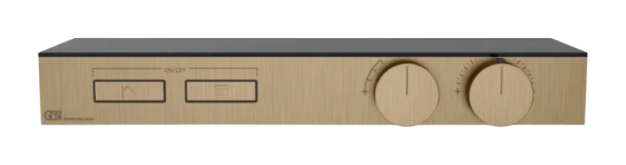 Термостат Gessi HI-FI, с полочкой, с кнопками вкл/выкл, до 2 функций одновременно, внешняя часть, ширина 480 мм, цвет Warm Bronze Brushed PVD