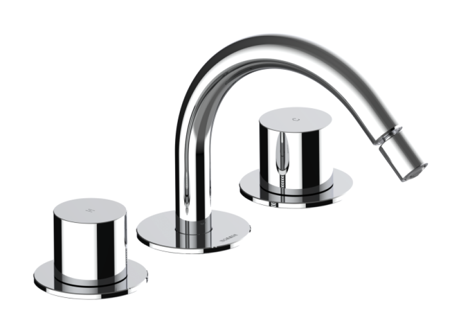 Cмеситель для раковины Bossini Teo, на 3 отверстия, соединительные шланги 1/2"Fx3/8"F, шланг для подключению к изливу 3/8"F-M10x1M, “T” соединение на 3/8"M"T", цвет хром