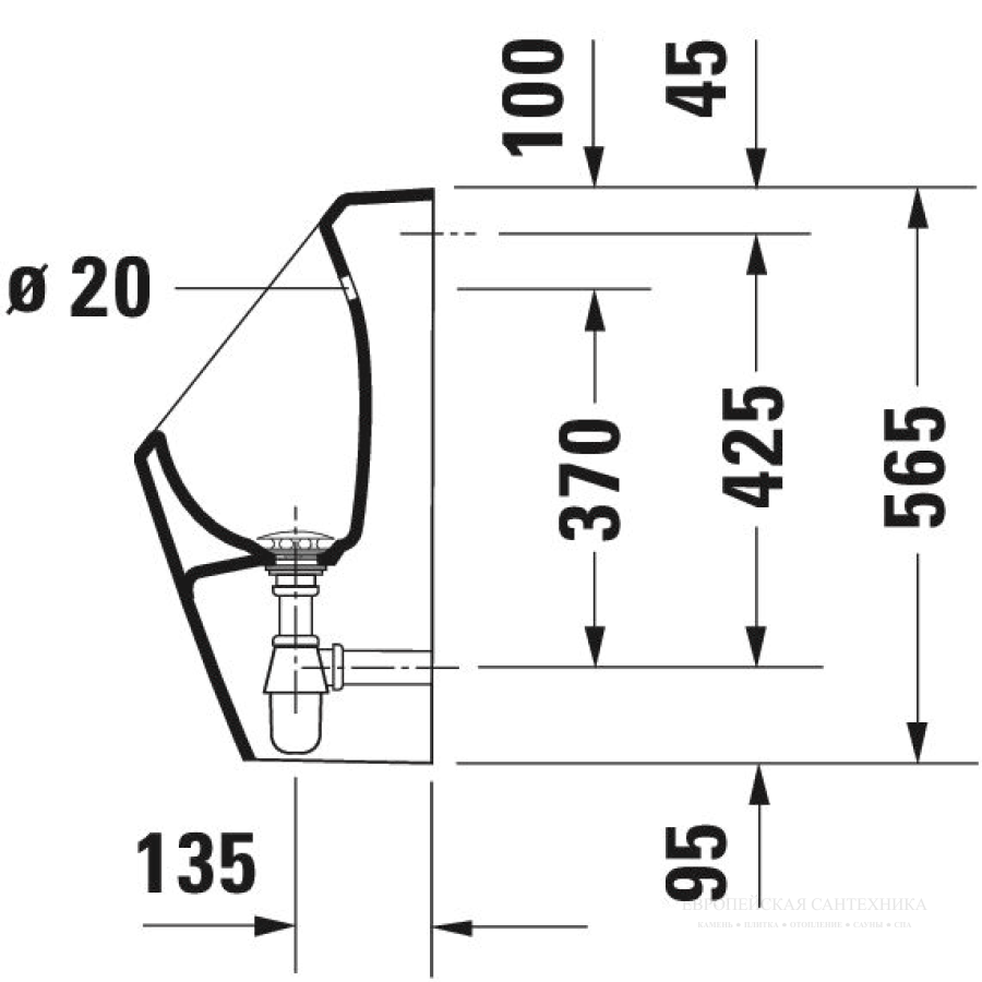 Писсуар Duravit D-Code подвесной, 305 х 295 мм, подача воды сзади, цвет белый - изображение 3