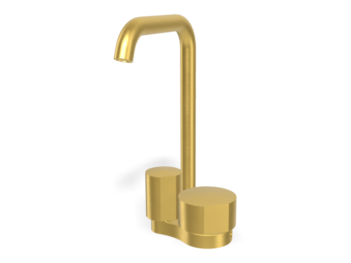 На изображении товар Смеситель для раковины Carlo Frattini SO, без ручек, c донным клапаном Click-Clack, вращающимся изливом Ø18 мм, 2 гибкими шлангами, L-153 мм, цвет золото брашированное от официального представителя в Москве