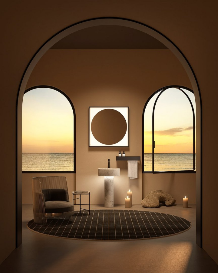 Раковина Antonio Lupi Filorigo, напольная, Ø470хH850 мм, со светодиодной подсветкой, мрамор Rosso Levanto - изображение 5