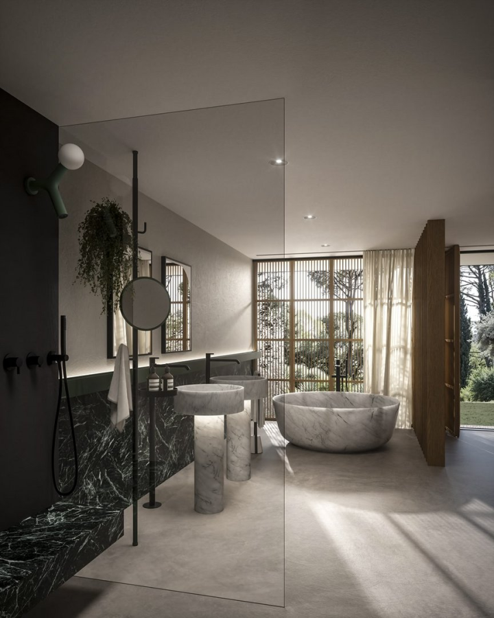 Раковина Antonio Lupi Filorigo, напольная, Ø470хH850 мм, со светодиодной подсветкой, мрамор Rosso Levanto - изображение 6