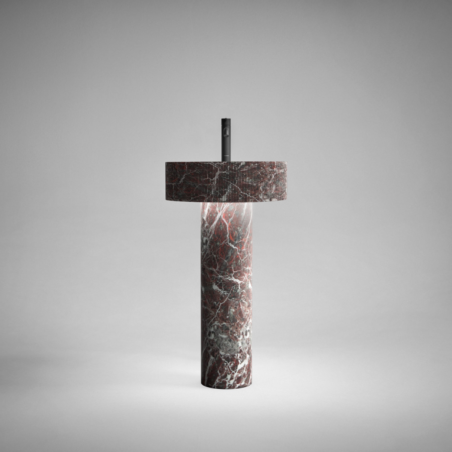 Раковина Antonio Lupi Filorigo, напольная, Ø470хH850 мм, со светодиодной подсветкой, мрамор Rosso Levanto