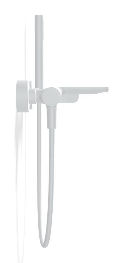 Смеситель для ванны Carlo Frattini Flo, с изливом, переключателем, ручным душем с настенным держателем, шлангом хромалюкс 1500 мм, цвет белый матовый - изображение 2