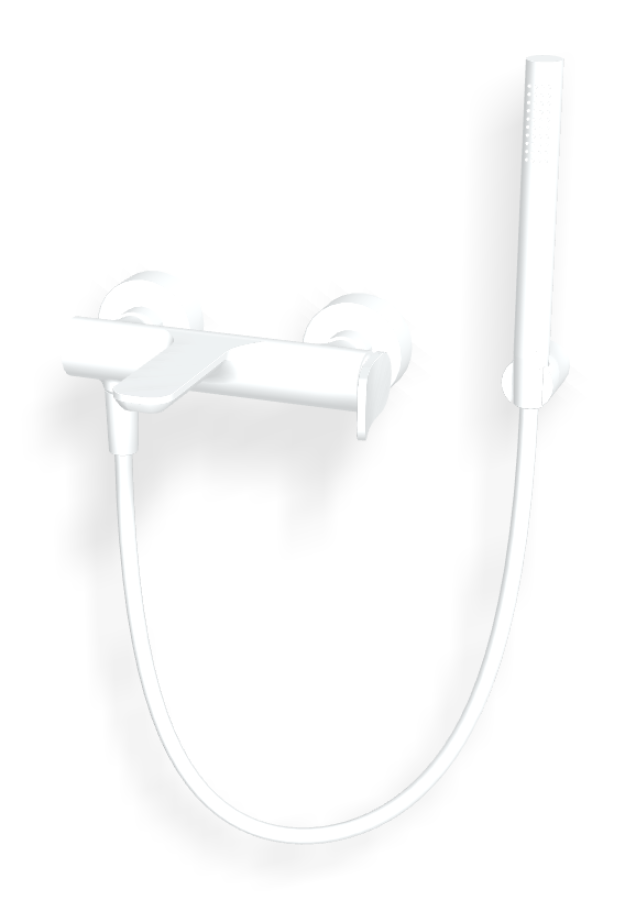 Смеситель для ванны Carlo Frattini Flo, с изливом, переключателем, ручным душем с настенным держателем, шлангом хромалюкс 1500 мм, цвет белый матовый