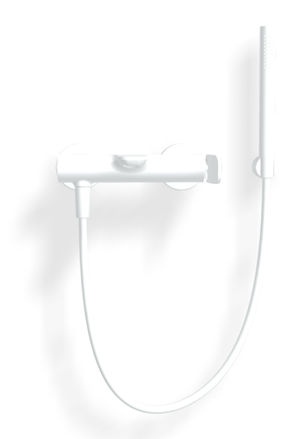 Смеситель для ванны Carlo Frattini Flo, с изливом, переключателем, ручным душем с настенным держателем, шлангом хромалюкс 1500 мм, цвет белый матовый - изображение 1