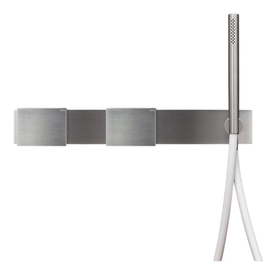 Смеситель для душа CeaDesign Regolo, настенный, 2 прогрессивных смесителя, ручной душ Ø 18 мм, шланг в цвете White, внешняя часть, сталь, цвет сатинированная сталь