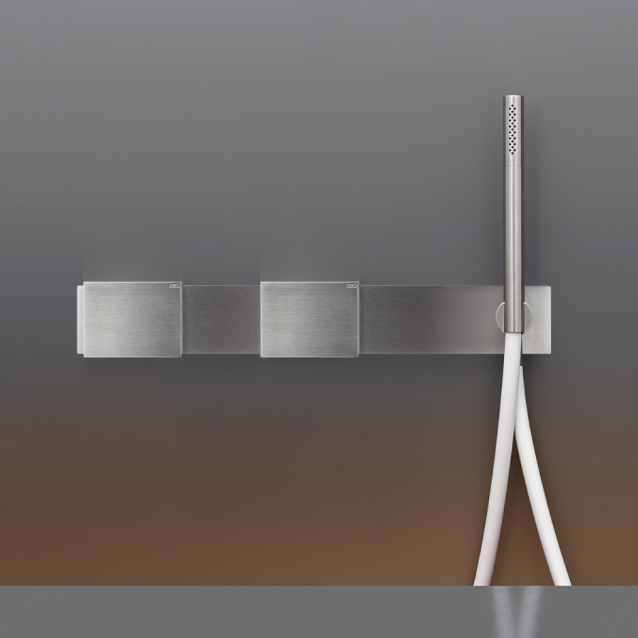 Смеситель для душа CeaDesign Regolo, настенный, 2 прогрессивных смесителя, ручной душ Ø 18 мм, шланг в цвете White, внешняя часть, сталь, цвет сатинированная сталь - изображение 1