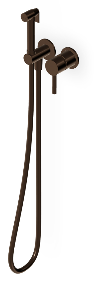 Душ гигиенический Zucchetti Pan S, настенный, на 2 отверстия, со смесителем, лейка с клапаном и шлангом, внешняя часть, цвет Brushed Chocolate