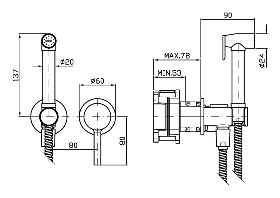 Душ гигиенический Zucchetti Pan S, настенный, на 2 отверстия, со смесителем, лейка с клапаном и шлангом, внешняя часть, цвет Brushed Chocolate - изображение 1