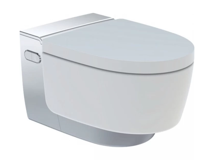 На изображении товар Унитаз-биде Geberit AquaClean Mera Comfort подвесной, цвет белый/хром от официального представителя в Москве