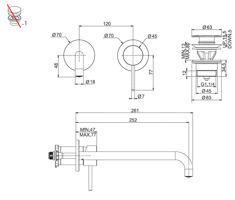 Смеситель для раковины Carlo Frattini Spillo Up, встраиваемый, настенный, без донного клапана, внешние части, цвет матовый чёрный - изображение 3