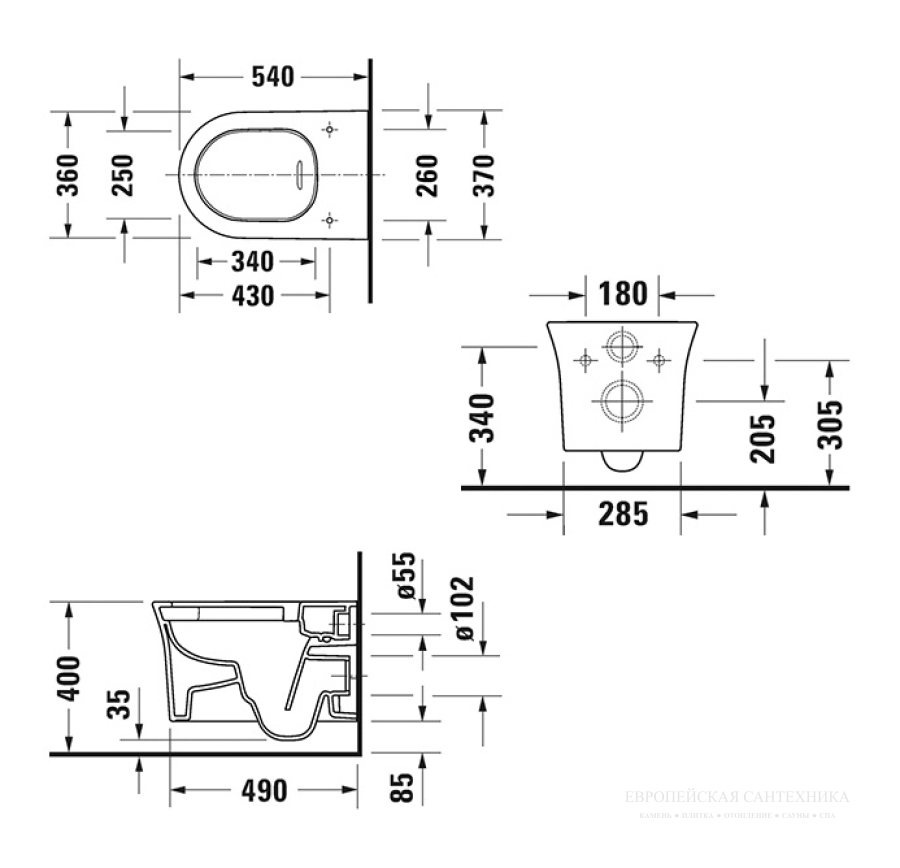 Унитаз 370x540 мм, Duravit White Tulip, HygieneFlush, подвесной,  белый - изображение 10