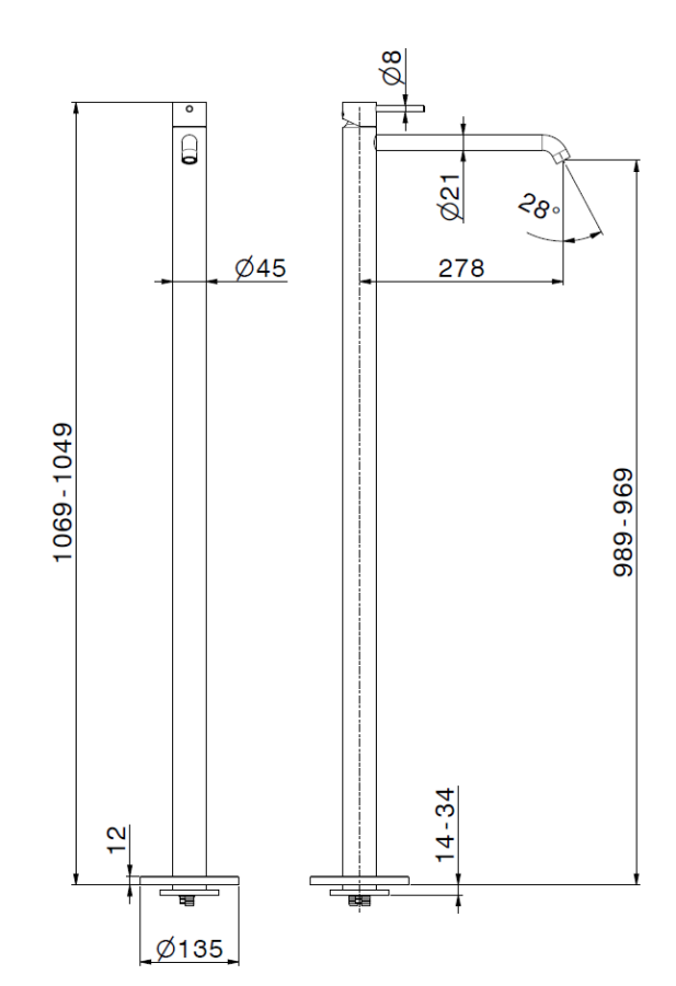 Смеситель для раковины Newform Xt, высота 1049 мм, напольный, однорычажный, излив 278 мм, заказать отдельно 27819, внешняя часть, цвет хром - изображение 1